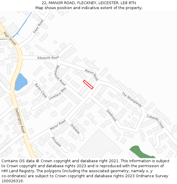 22, MANOR ROAD, FLECKNEY, LEICESTER, LE8 8TN: Location map and indicative extent of plot