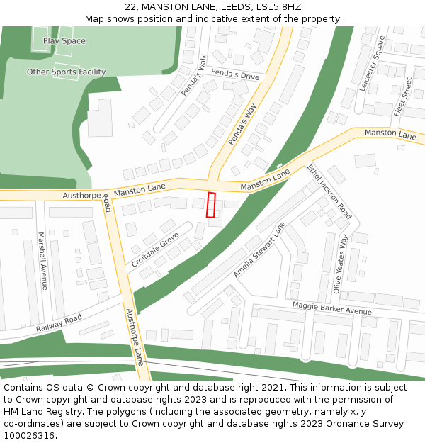 22, MANSTON LANE, LEEDS, LS15 8HZ: Location map and indicative extent of plot