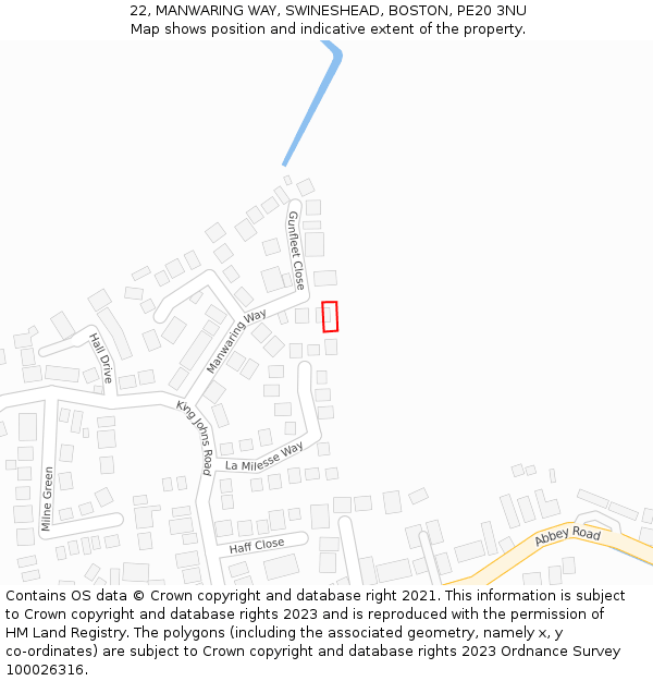 22, MANWARING WAY, SWINESHEAD, BOSTON, PE20 3NU: Location map and indicative extent of plot
