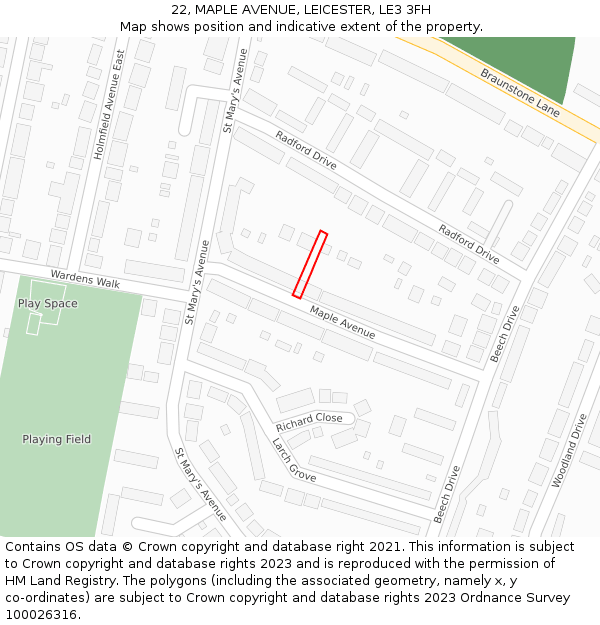 22, MAPLE AVENUE, LEICESTER, LE3 3FH: Location map and indicative extent of plot
