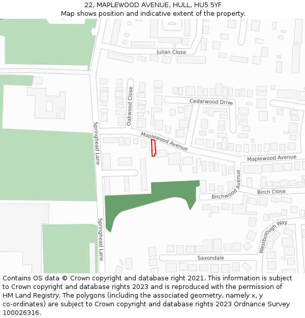 22, MAPLEWOOD AVENUE, HULL, HU5 5YF: Location map and indicative extent of plot