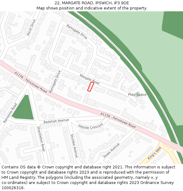 22, MARGATE ROAD, IPSWICH, IP3 9DE: Location map and indicative extent of plot