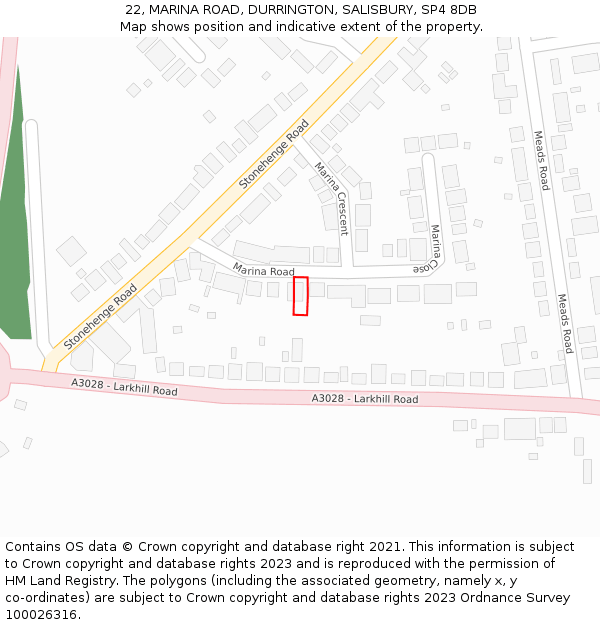 22, MARINA ROAD, DURRINGTON, SALISBURY, SP4 8DB: Location map and indicative extent of plot