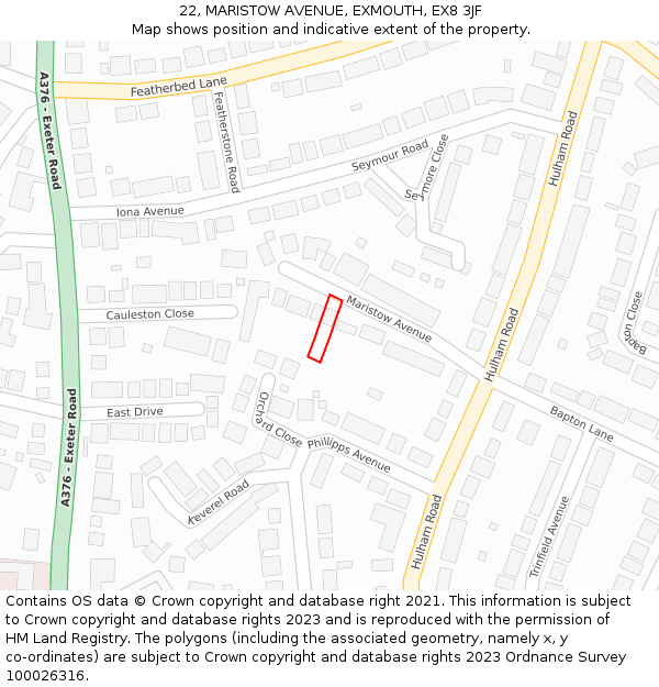 22, MARISTOW AVENUE, EXMOUTH, EX8 3JF: Location map and indicative extent of plot