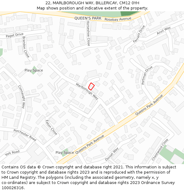 22, MARLBOROUGH WAY, BILLERICAY, CM12 0YH: Location map and indicative extent of plot