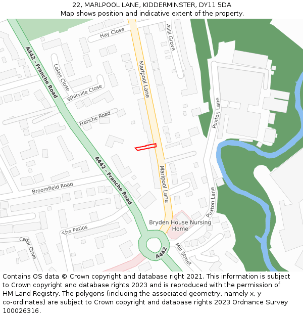 22, MARLPOOL LANE, KIDDERMINSTER, DY11 5DA: Location map and indicative extent of plot