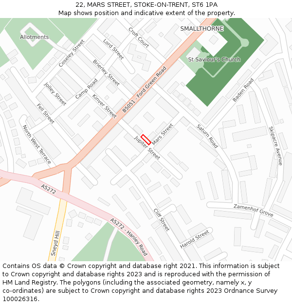 22, MARS STREET, STOKE-ON-TRENT, ST6 1PA: Location map and indicative extent of plot
