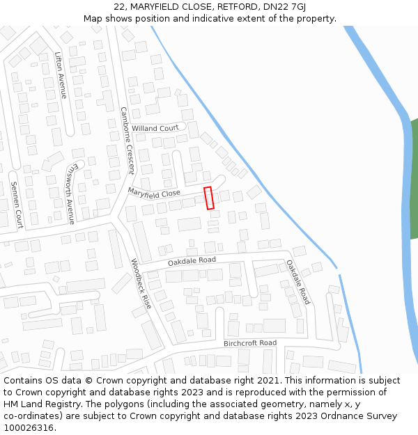 22, MARYFIELD CLOSE, RETFORD, DN22 7GJ: Location map and indicative extent of plot