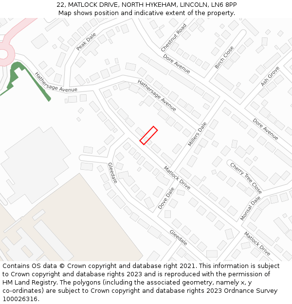 22, MATLOCK DRIVE, NORTH HYKEHAM, LINCOLN, LN6 8PP: Location map and indicative extent of plot