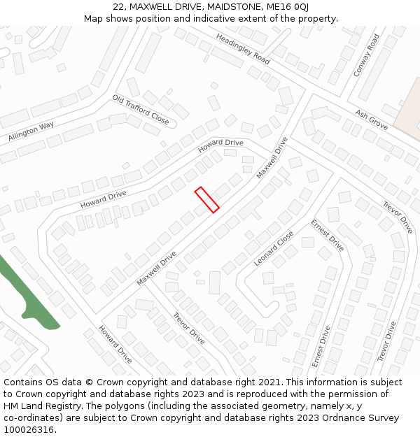 22, MAXWELL DRIVE, MAIDSTONE, ME16 0QJ: Location map and indicative extent of plot