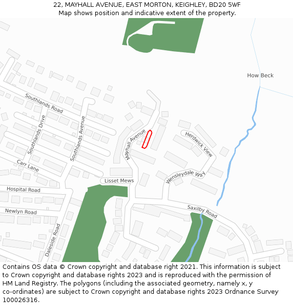 22, MAYHALL AVENUE, EAST MORTON, KEIGHLEY, BD20 5WF: Location map and indicative extent of plot