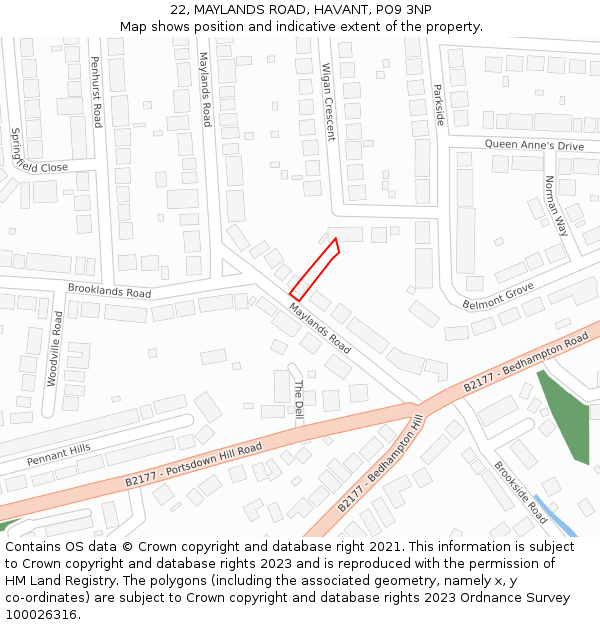 22, MAYLANDS ROAD, HAVANT, PO9 3NP: Location map and indicative extent of plot