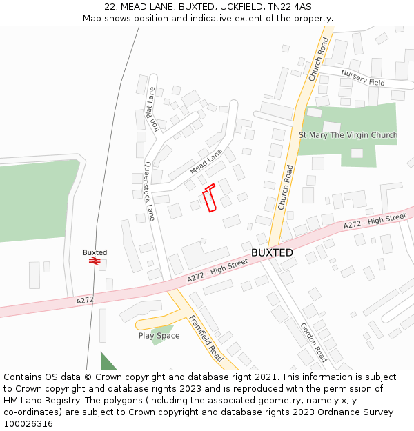 22, MEAD LANE, BUXTED, UCKFIELD, TN22 4AS: Location map and indicative extent of plot