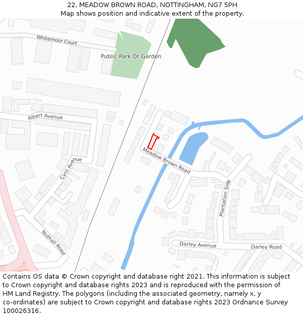 22, MEADOW BROWN ROAD, NOTTINGHAM, NG7 5PH: Location map and indicative extent of plot