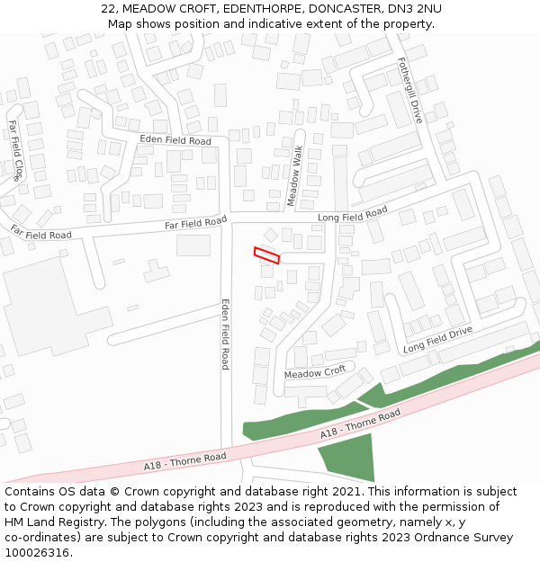 22, MEADOW CROFT, EDENTHORPE, DONCASTER, DN3 2NU: Location map and indicative extent of plot