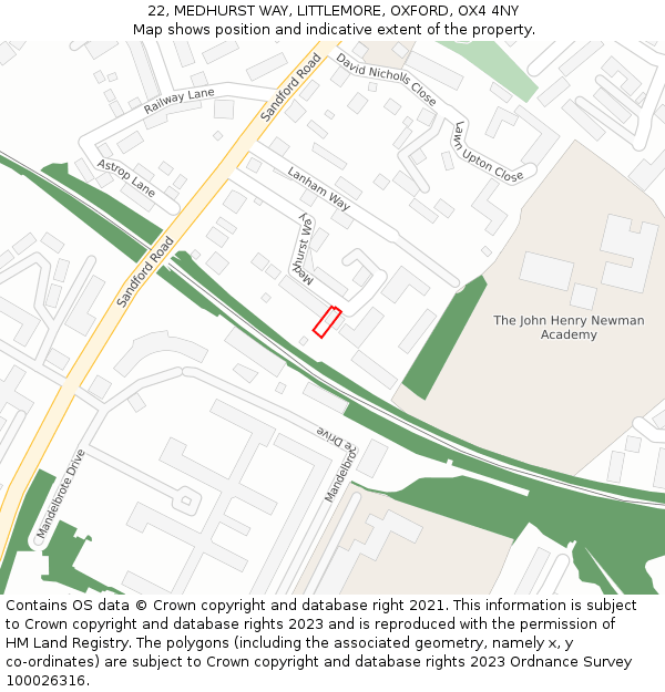 22, MEDHURST WAY, LITTLEMORE, OXFORD, OX4 4NY: Location map and indicative extent of plot
