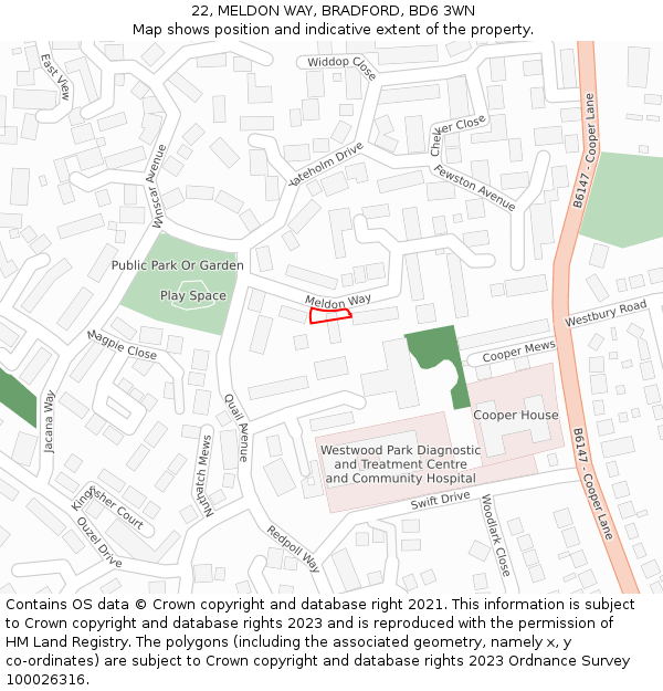 22, MELDON WAY, BRADFORD, BD6 3WN: Location map and indicative extent of plot