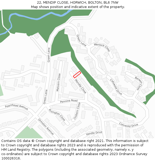 22, MENDIP CLOSE, HORWICH, BOLTON, BL6 7NW: Location map and indicative extent of plot