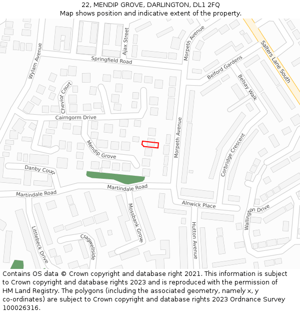 22, MENDIP GROVE, DARLINGTON, DL1 2FQ: Location map and indicative extent of plot