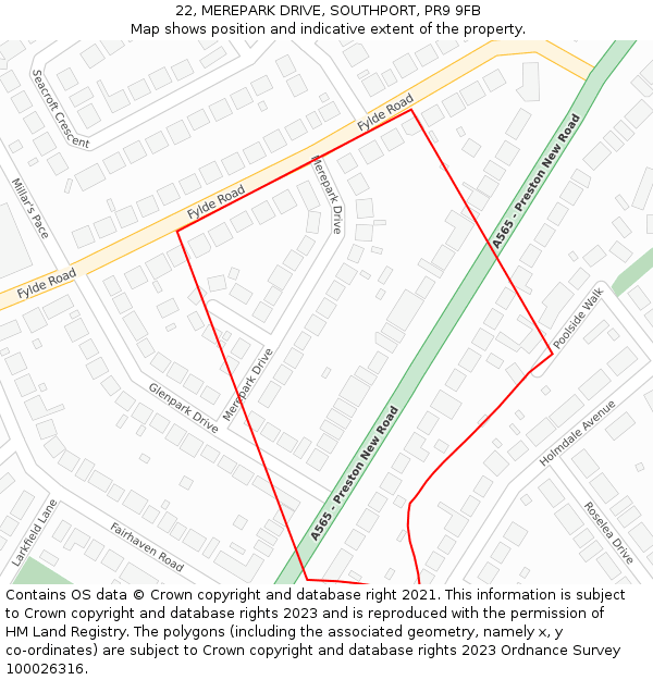 22, MEREPARK DRIVE, SOUTHPORT, PR9 9FB: Location map and indicative extent of plot
