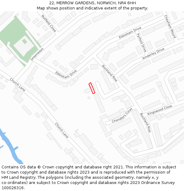 22, MERROW GARDENS, NORWICH, NR4 6HH: Location map and indicative extent of plot