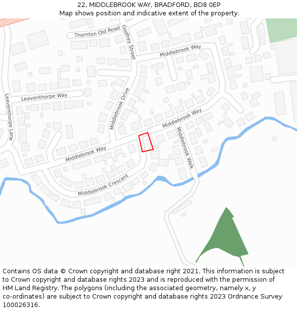 22, MIDDLEBROOK WAY, BRADFORD, BD8 0EP: Location map and indicative extent of plot
