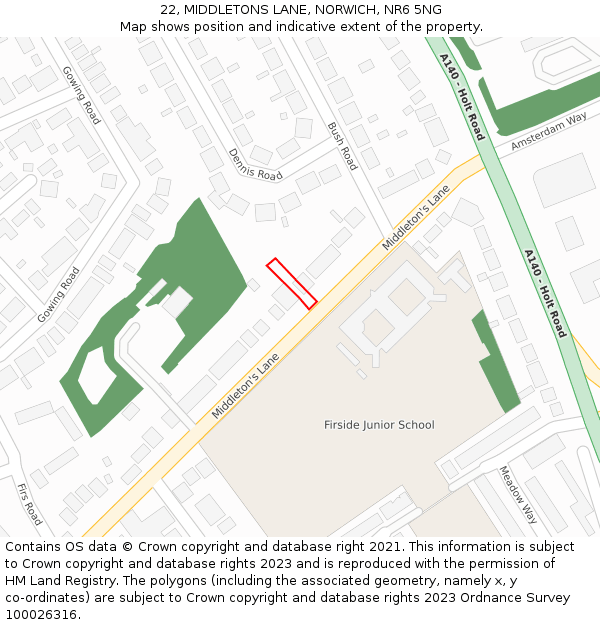 22, MIDDLETONS LANE, NORWICH, NR6 5NG: Location map and indicative extent of plot