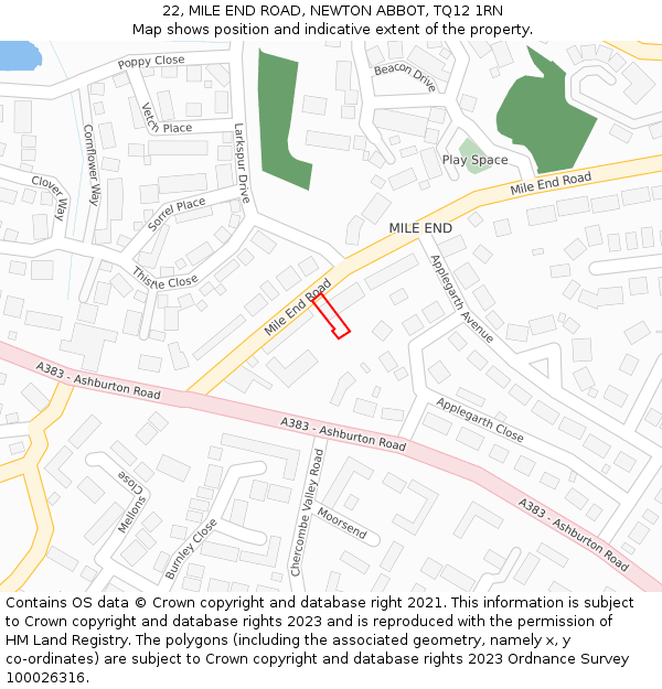 22, MILE END ROAD, NEWTON ABBOT, TQ12 1RN: Location map and indicative extent of plot