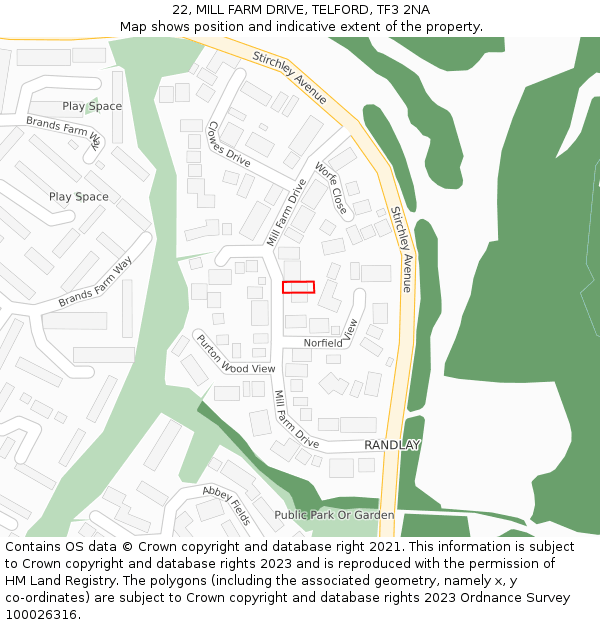 22, MILL FARM DRIVE, TELFORD, TF3 2NA: Location map and indicative extent of plot