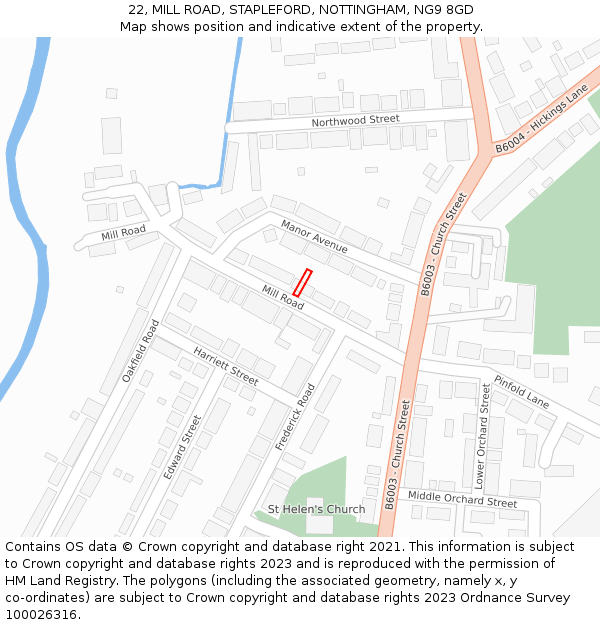 22, MILL ROAD, STAPLEFORD, NOTTINGHAM, NG9 8GD: Location map and indicative extent of plot