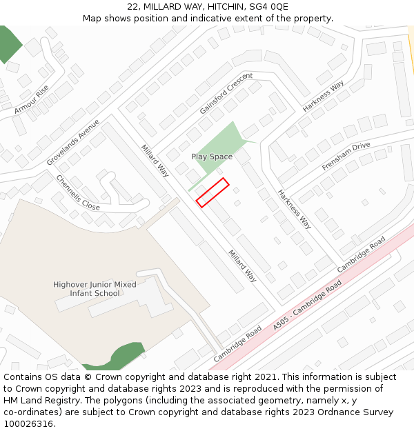 22, MILLARD WAY, HITCHIN, SG4 0QE: Location map and indicative extent of plot