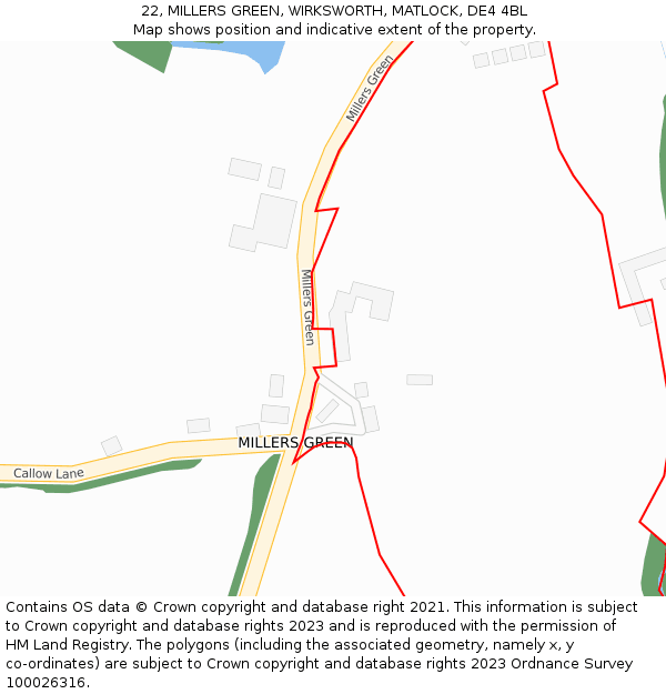 22, MILLERS GREEN, WIRKSWORTH, MATLOCK, DE4 4BL: Location map and indicative extent of plot