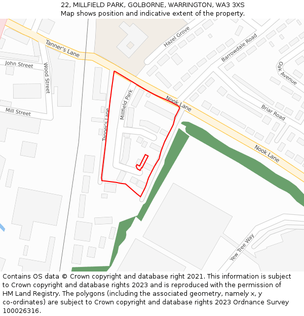 22, MILLFIELD PARK, GOLBORNE, WARRINGTON, WA3 3XS: Location map and indicative extent of plot