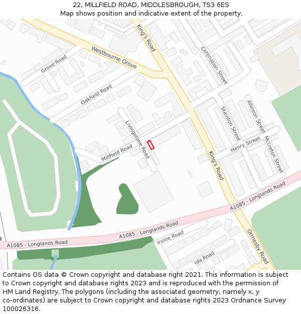 22, MILLFIELD ROAD, MIDDLESBROUGH, TS3 6ES: Location map and indicative extent of plot