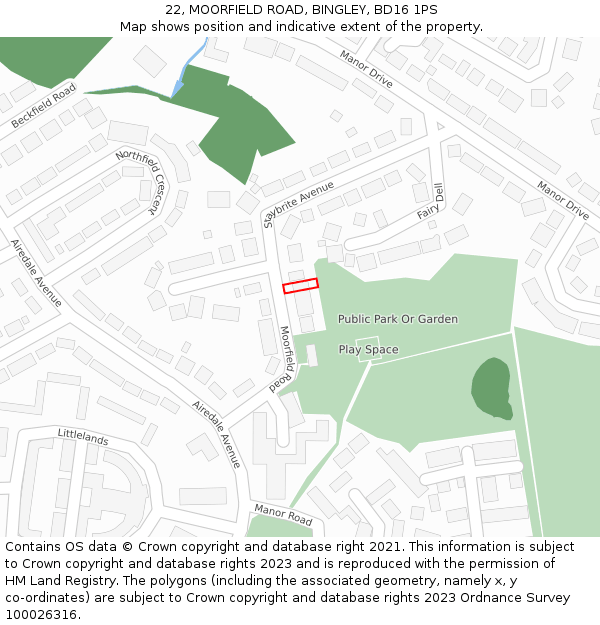 22, MOORFIELD ROAD, BINGLEY, BD16 1PS: Location map and indicative extent of plot