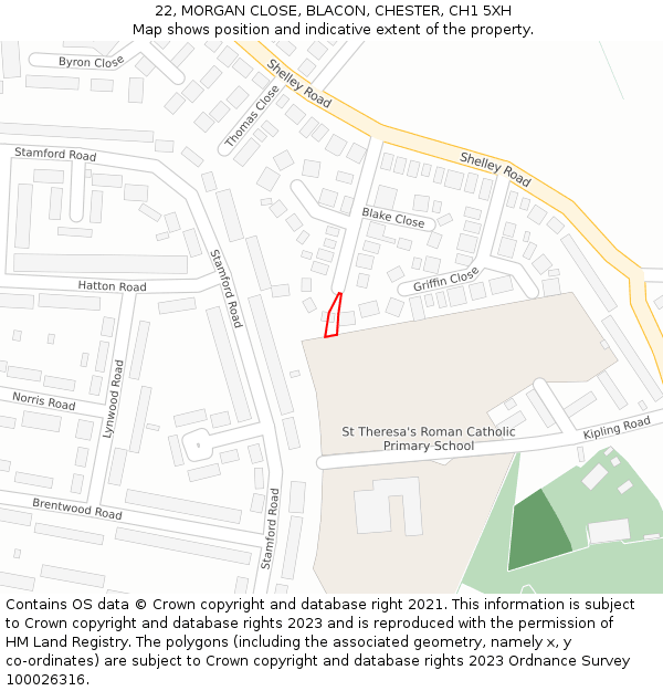 22, MORGAN CLOSE, BLACON, CHESTER, CH1 5XH: Location map and indicative extent of plot