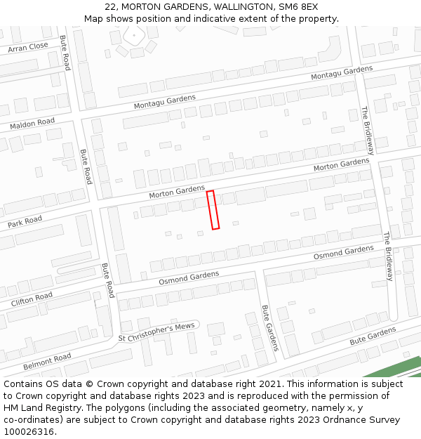 22, MORTON GARDENS, WALLINGTON, SM6 8EX: Location map and indicative extent of plot