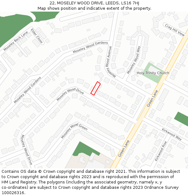 22, MOSELEY WOOD DRIVE, LEEDS, LS16 7HJ: Location map and indicative extent of plot