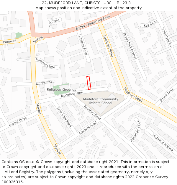 22, MUDEFORD LANE, CHRISTCHURCH, BH23 3HL: Location map and indicative extent of plot