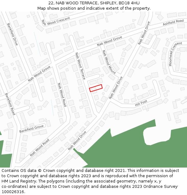 22, NAB WOOD TERRACE, SHIPLEY, BD18 4HU: Location map and indicative extent of plot