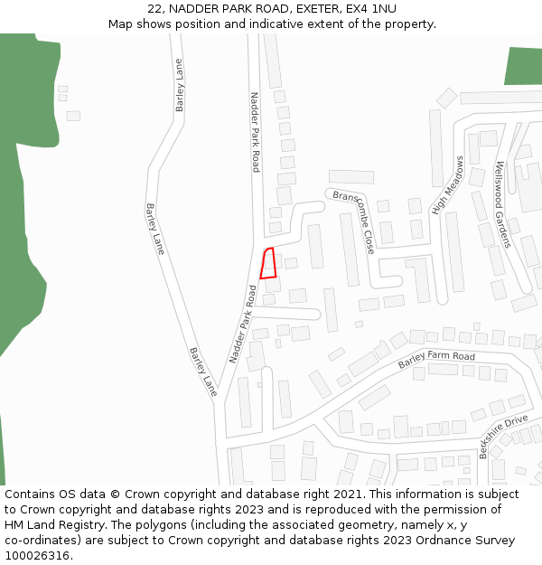 22, NADDER PARK ROAD, EXETER, EX4 1NU: Location map and indicative extent of plot