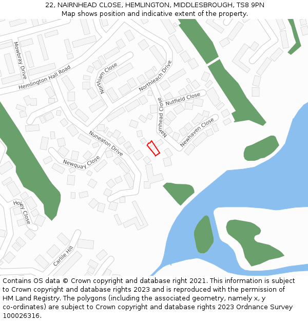 22, NAIRNHEAD CLOSE, HEMLINGTON, MIDDLESBROUGH, TS8 9PN: Location map and indicative extent of plot