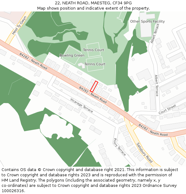 22, NEATH ROAD, MAESTEG, CF34 9PG: Location map and indicative extent of plot