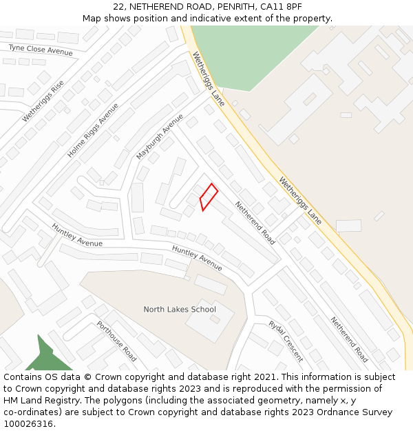 22, NETHEREND ROAD, PENRITH, CA11 8PF: Location map and indicative extent of plot