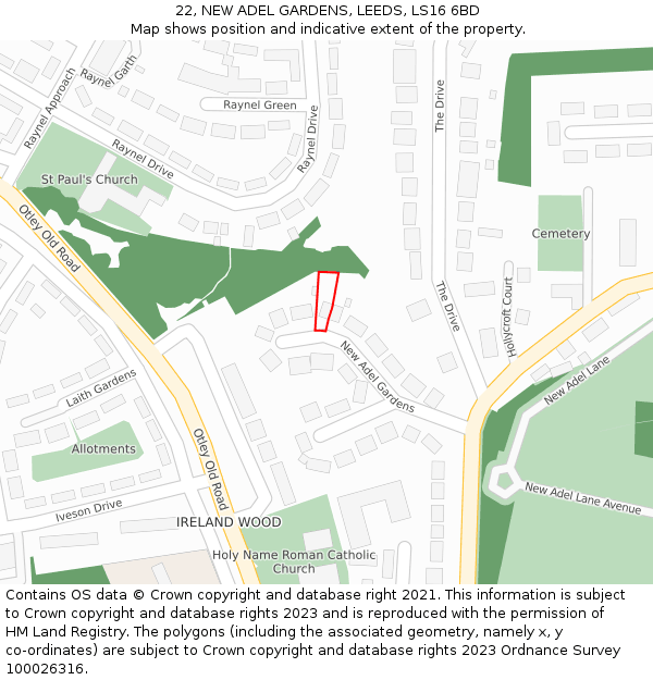 22, NEW ADEL GARDENS, LEEDS, LS16 6BD: Location map and indicative extent of plot
