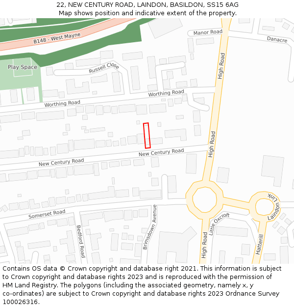 22, NEW CENTURY ROAD, LAINDON, BASILDON, SS15 6AG: Location map and indicative extent of plot