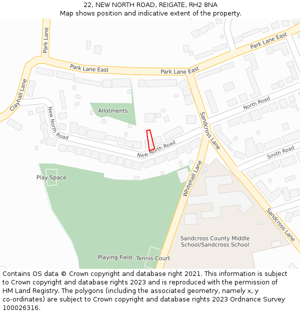 22, NEW NORTH ROAD, REIGATE, RH2 8NA: Location map and indicative extent of plot