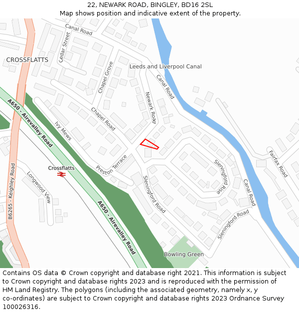 22, NEWARK ROAD, BINGLEY, BD16 2SL: Location map and indicative extent of plot
