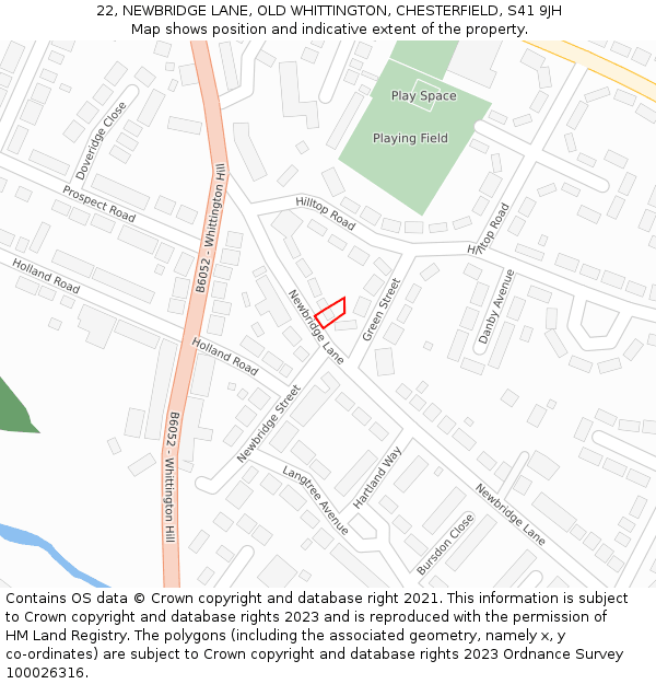 22, NEWBRIDGE LANE, OLD WHITTINGTON, CHESTERFIELD, S41 9JH: Location map and indicative extent of plot