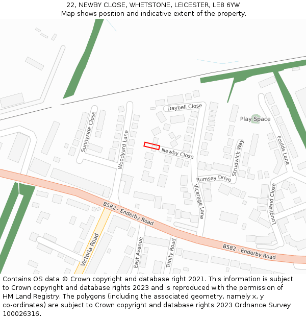 22, NEWBY CLOSE, WHETSTONE, LEICESTER, LE8 6YW: Location map and indicative extent of plot